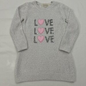 BTWEEN Girls‎ 4 Sweater Dress  Sequin Love Heart Long Sleeve Shimmer White B128